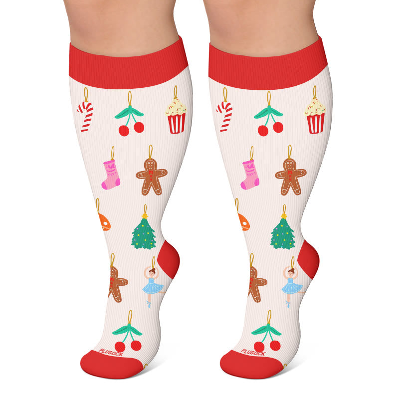 Plus Size Christmas Character Compression Socks - Pink - 4XL - image 6