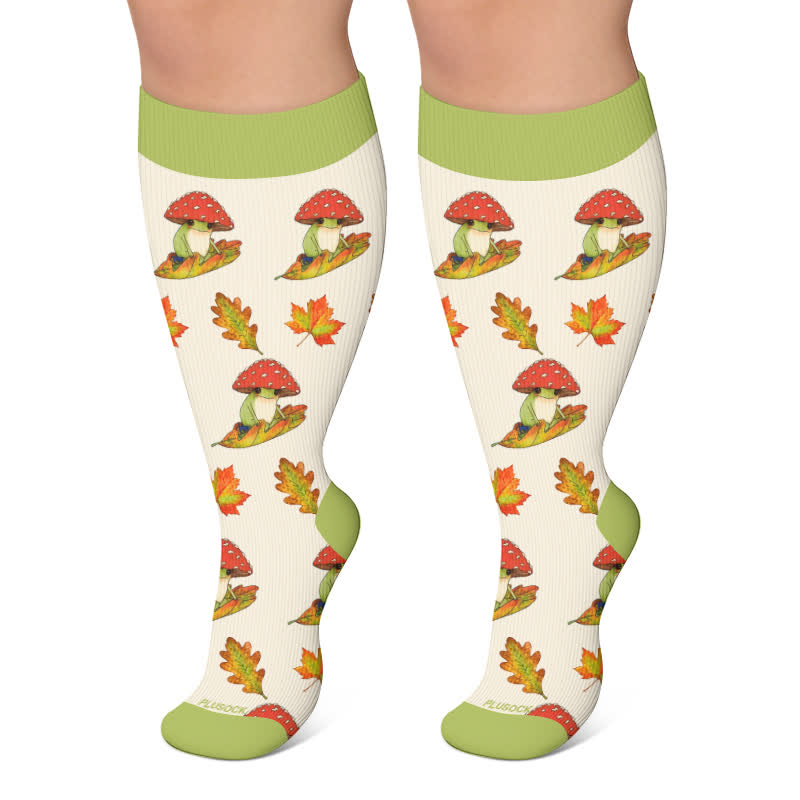 Plus Size Autumn Cat Frog Compression Socks - Green - 4XL - image 6