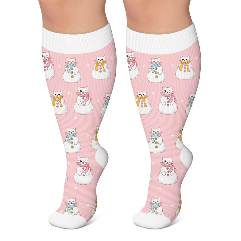 Plus Size Snowman Cat Compression Socks - Pink - 4XL - image 5