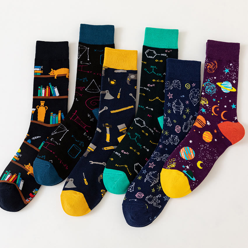 Plus Size Macro Pattern Crew Socks(6 Pairs)
