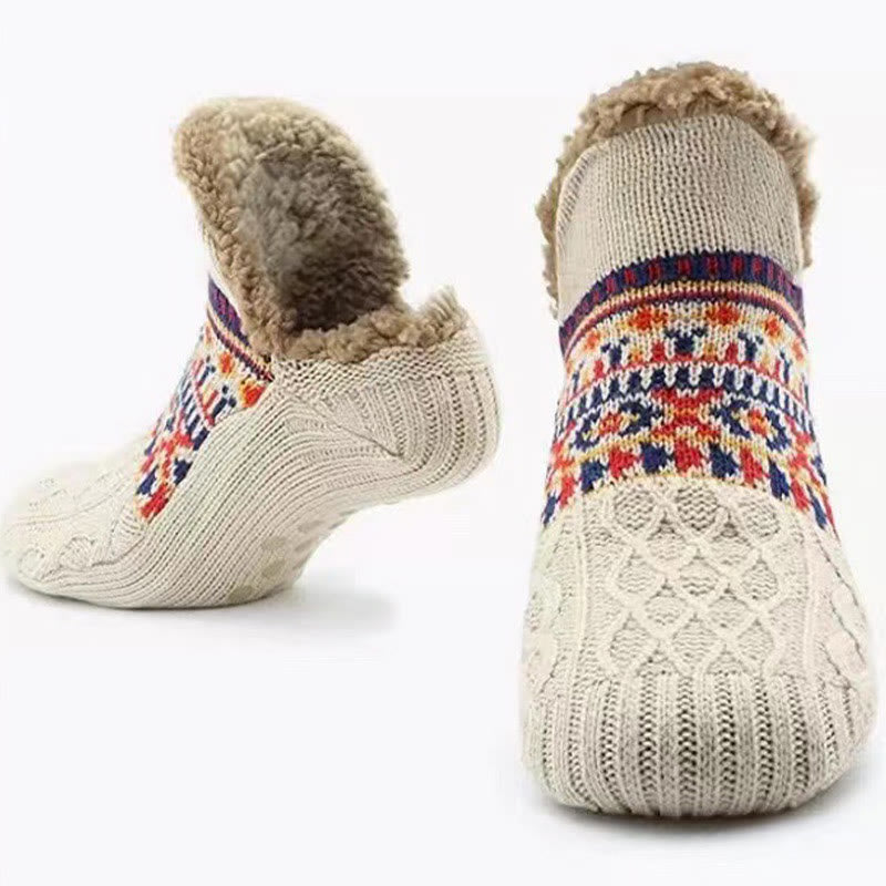 Plus Size Thickened Knitted Home Slipper Socks - Beige - US 12-13 - image 19