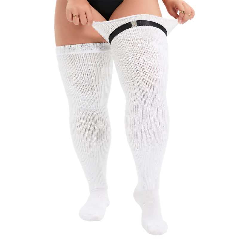 White Cotton Thigh High Socks - image 2