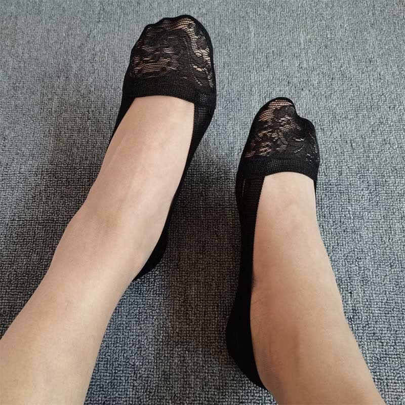 Plus Size Floral Lace No Show Socks(5 Pairs)