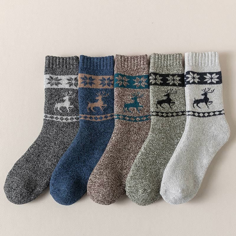 Plus Size Elk Pattern Thickened Wool Quarter Socks(5 Pairs)