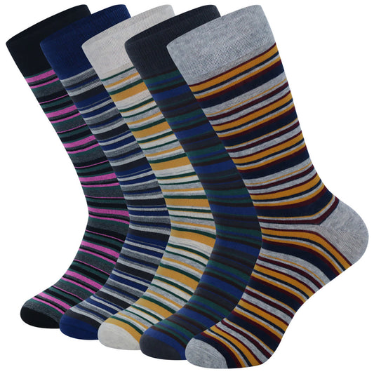 Plus Size Patchwork Pinstripes Crew Socks(5 Pairs)