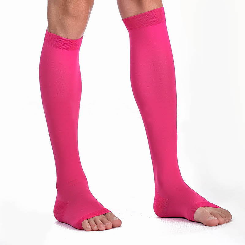Plus Size Multicolor Open Toe Compression Socks - Rose - 4XL - image 14