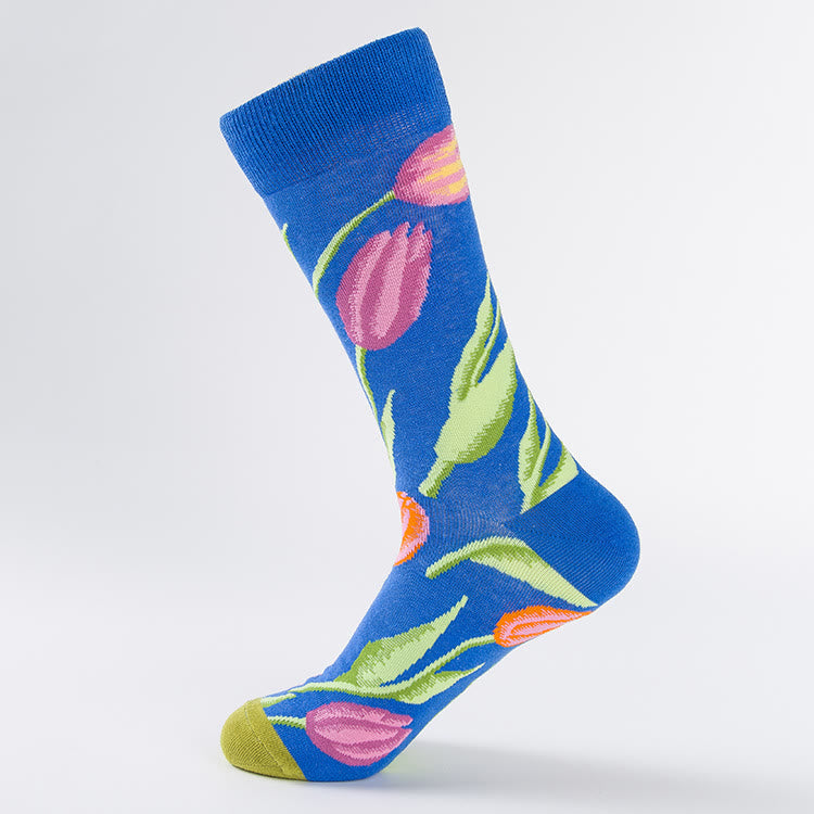Plus Size Tulip Dove Pattern Crew Socks(6 Pairs) - image 3