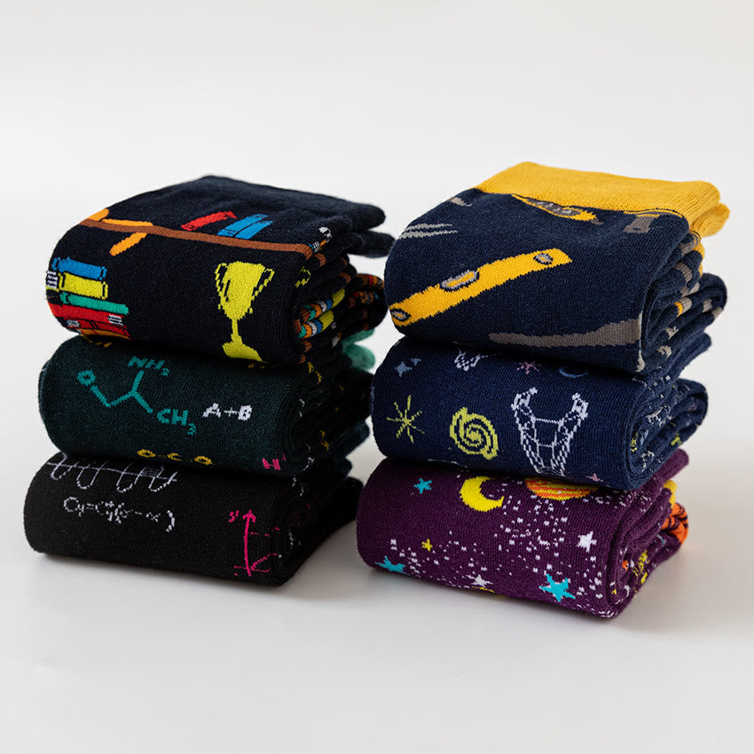 Plus Size Macro Pattern Crew Socks(6 Pairs)