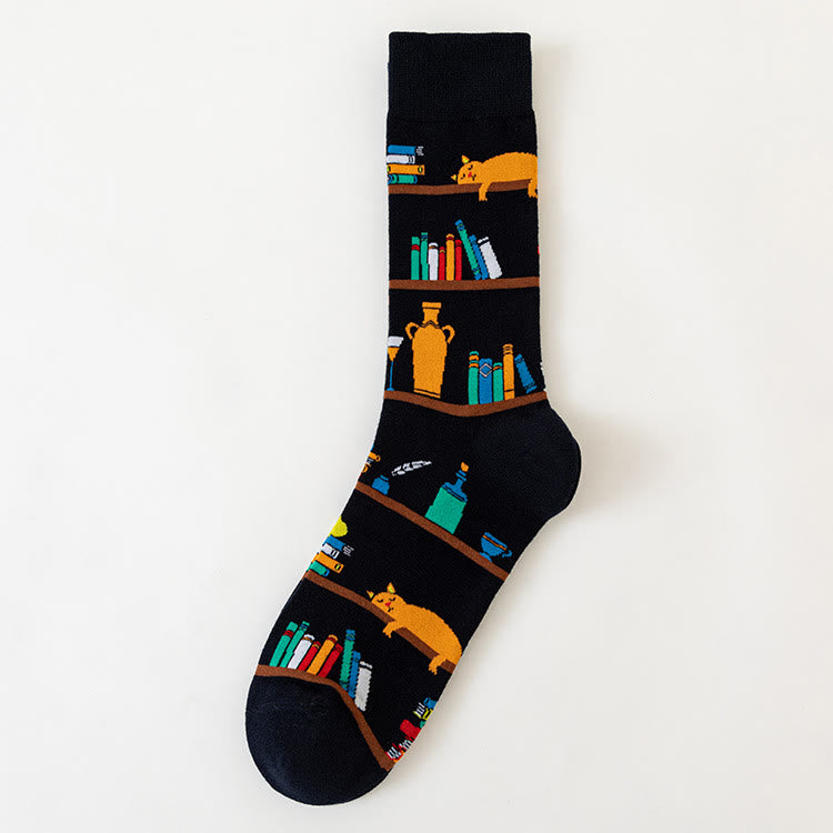 Plus Size Macro Pattern Crew Socks(6 Pairs)