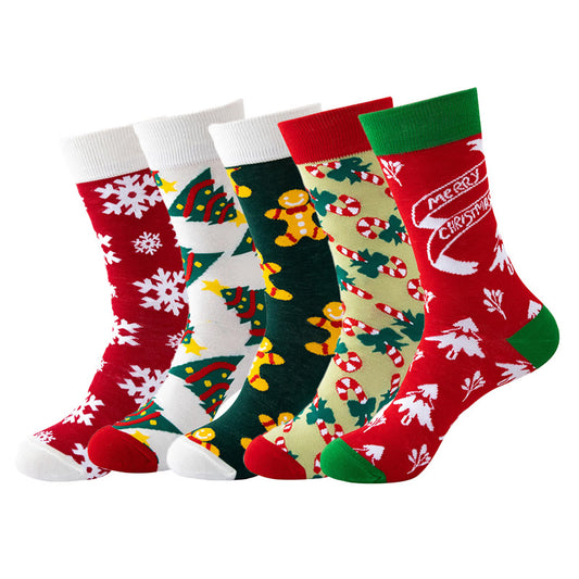 Plus Size Christmas Unisex Cozy Crew Socks(5 Pairs) - Multicolor - EU37-44(US4-10) - image 1