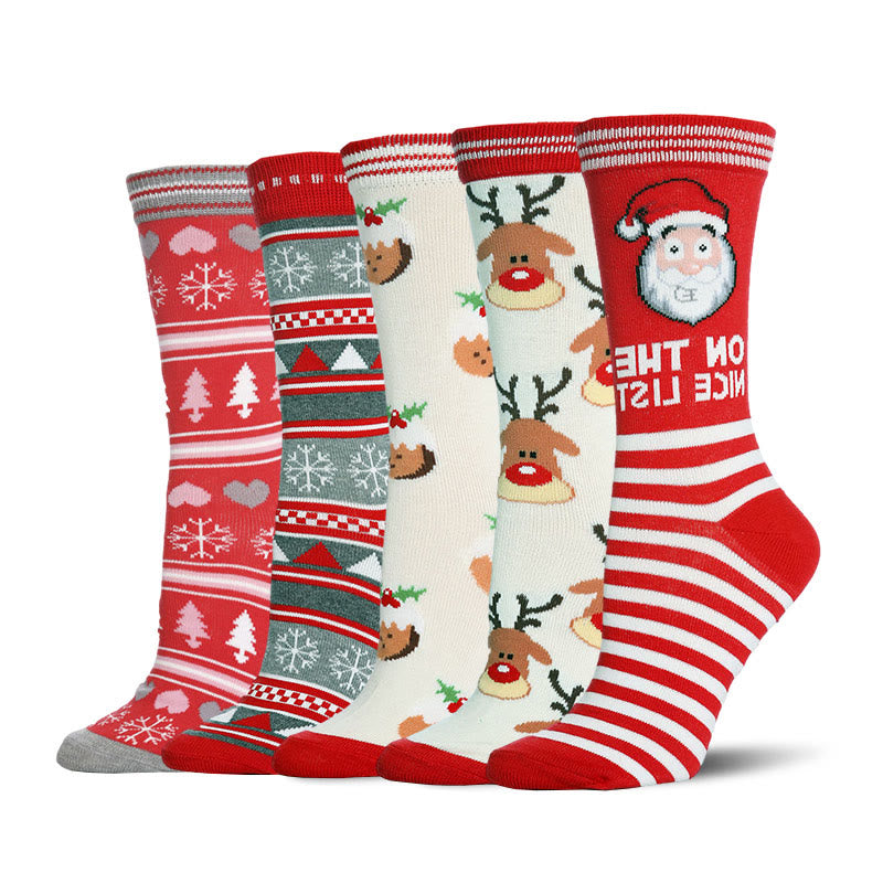 Cute Christmas Holiday Crew Socks(5 Pairs) - Multicolor - EU36-42(US3-8.5) - image 1