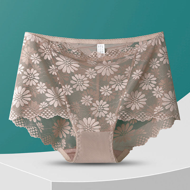 Plus Size High-Waisted Floral Lace Panty(5 Pairs)