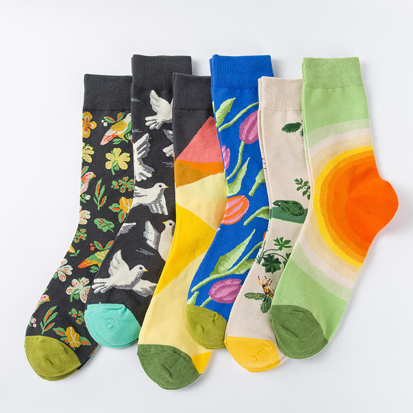 Plus Size Tulip Dove Pattern Crew Socks(6 Pairs) - image 8