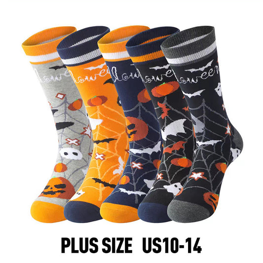 Plus Size Halloween Pumpkin Cotton Crew Socks(5 Pairs) - image 1