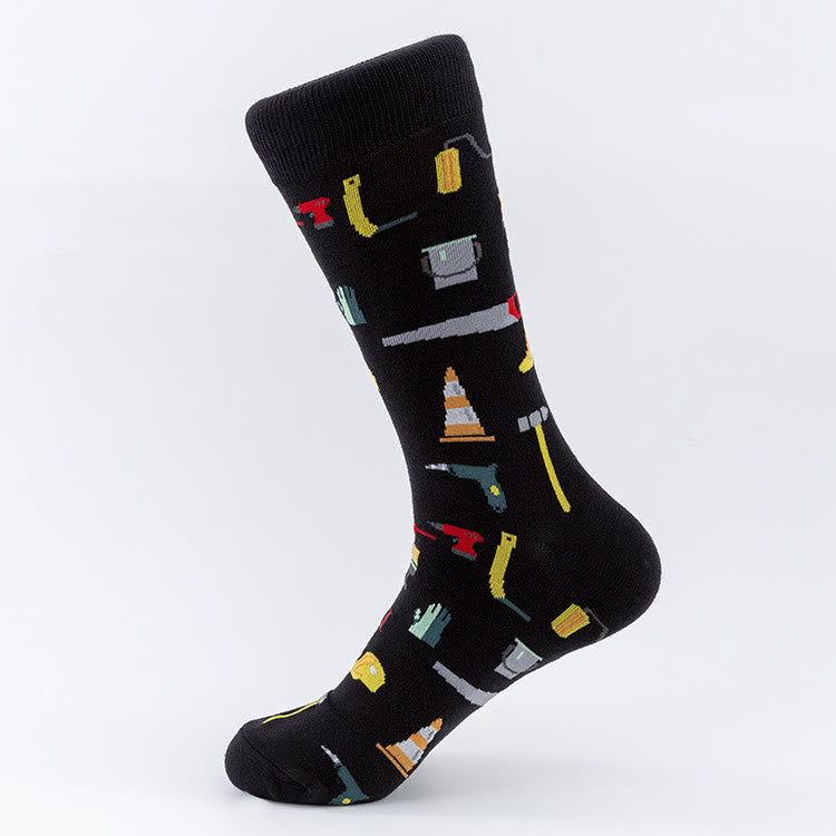 Plus Size Tool Prints Crew Socks(4 Pairs)