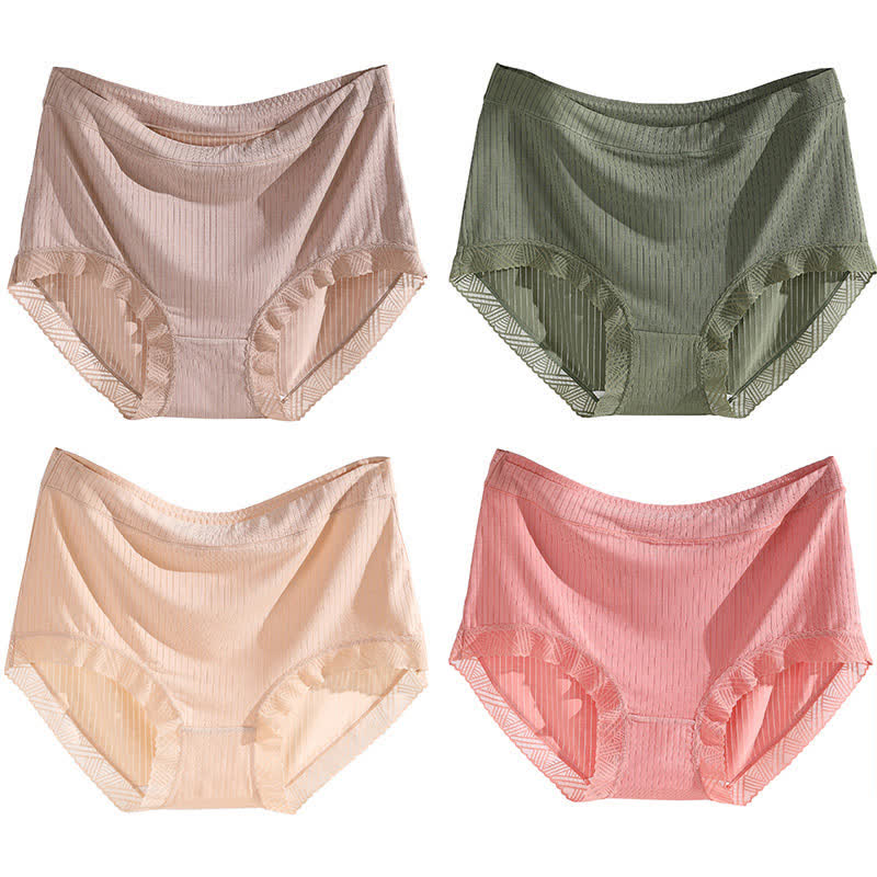 High-Waisted Seamless Panty(4 Pairs) - Khaki+Green+Apricot+Pink - 4XL - image 23