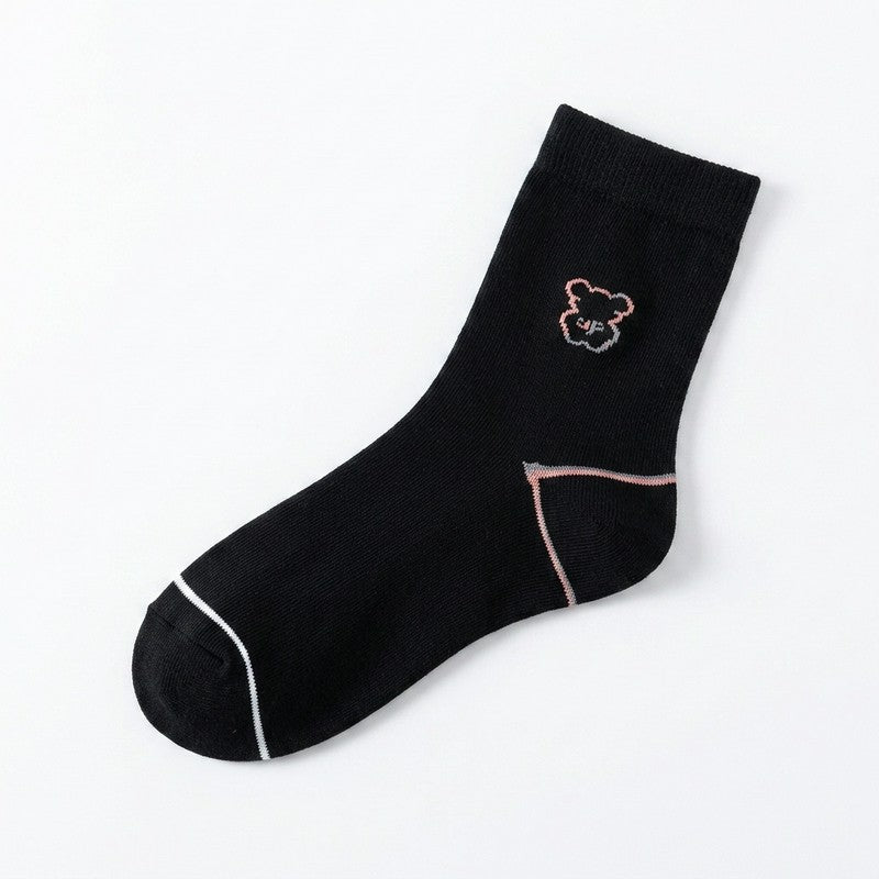 Cute Bear Embroidered Cotton Quarter Socks(5 Pairs) - Black - EU35-40(US2-7) - image 10