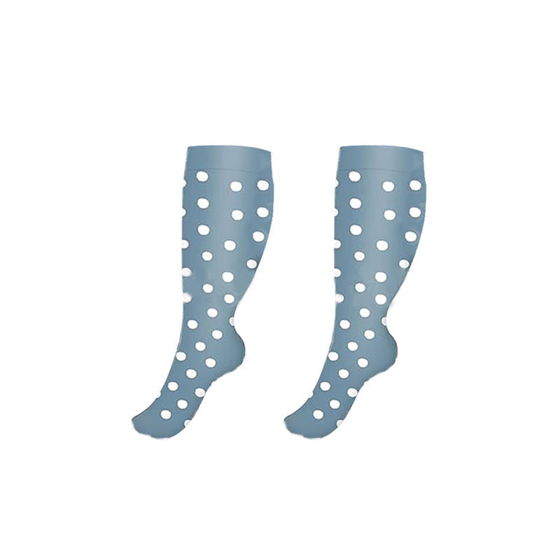 Plus Size White Dots Compression Socks(3 Pairs) - Blue - 4XL - image 3