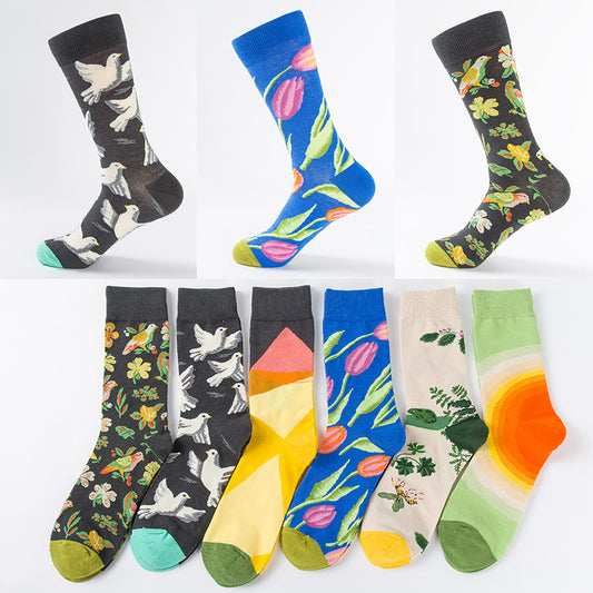Plus Size Tulip Dove Pattern Crew Socks(6 Pairs) - image 1