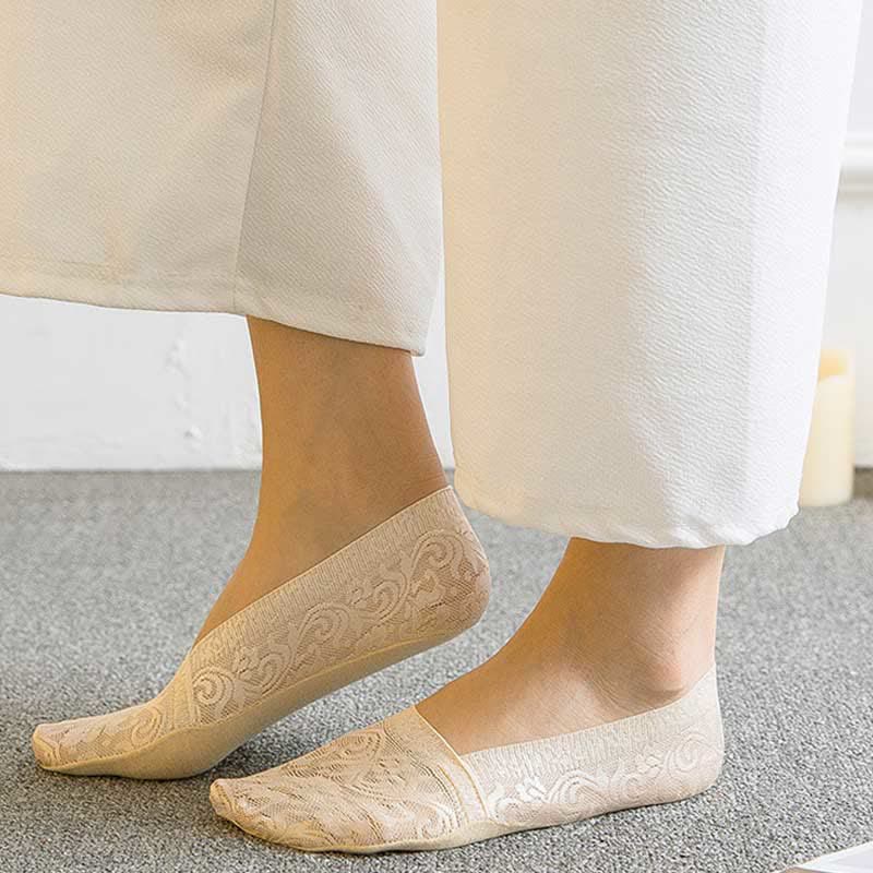 Plus Size Floral Lace No Show Socks(5 Pairs)