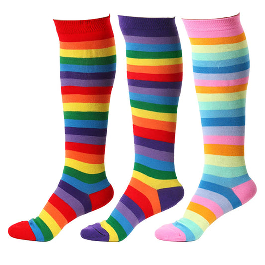 Rainbow Striped Knee High Socks(3 Pairs)