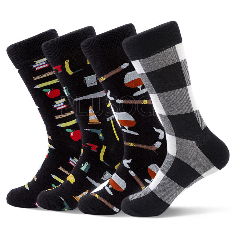 Plus Size Tool Prints Crew Socks(4 Pairs)