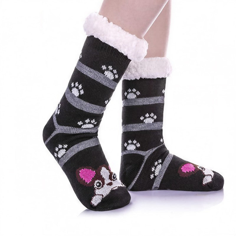 Santa Stripe Plush Lined Cozy Home Slipper Socks - Black - EU35-42(US2-8) - image 7