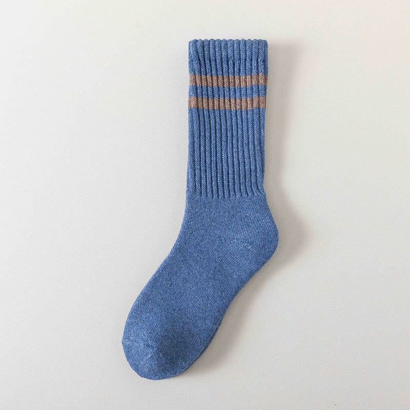 Striped Warm Wool Quarter Socks(5 Pairs) - Light Blue - EU36-44(US3-10) - image 6