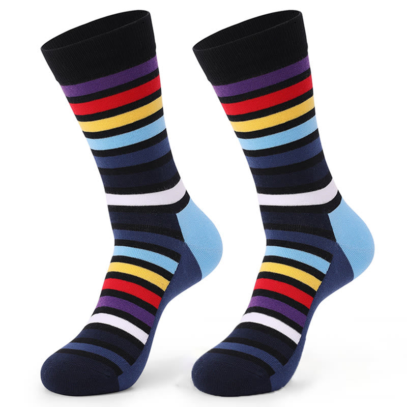 Colorful Striped Cotton Novelty Crew Socks(5 Pairs) - image 4