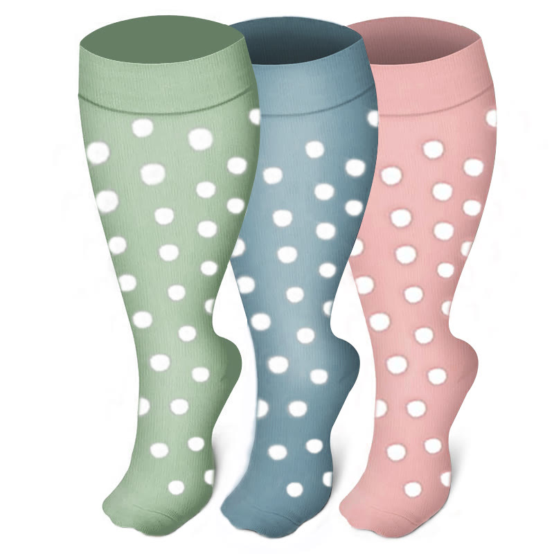 Plus Size White Dots Compression Socks(3 Pairs) - Multicolor - 4XL - image 0