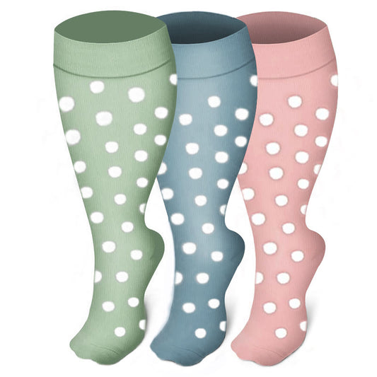 Plus Size White Dots Compression Socks(3 Pairs) - Multicolor - 4XL - image 0
