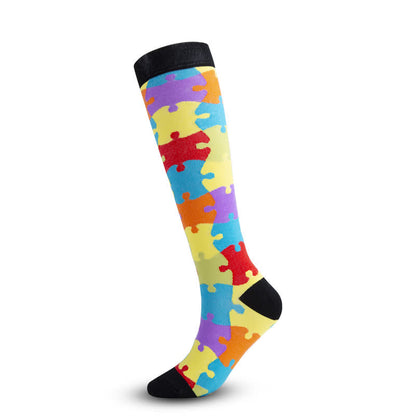 Colorful Puzzle Compression Socks(4 Pairs) - image 1