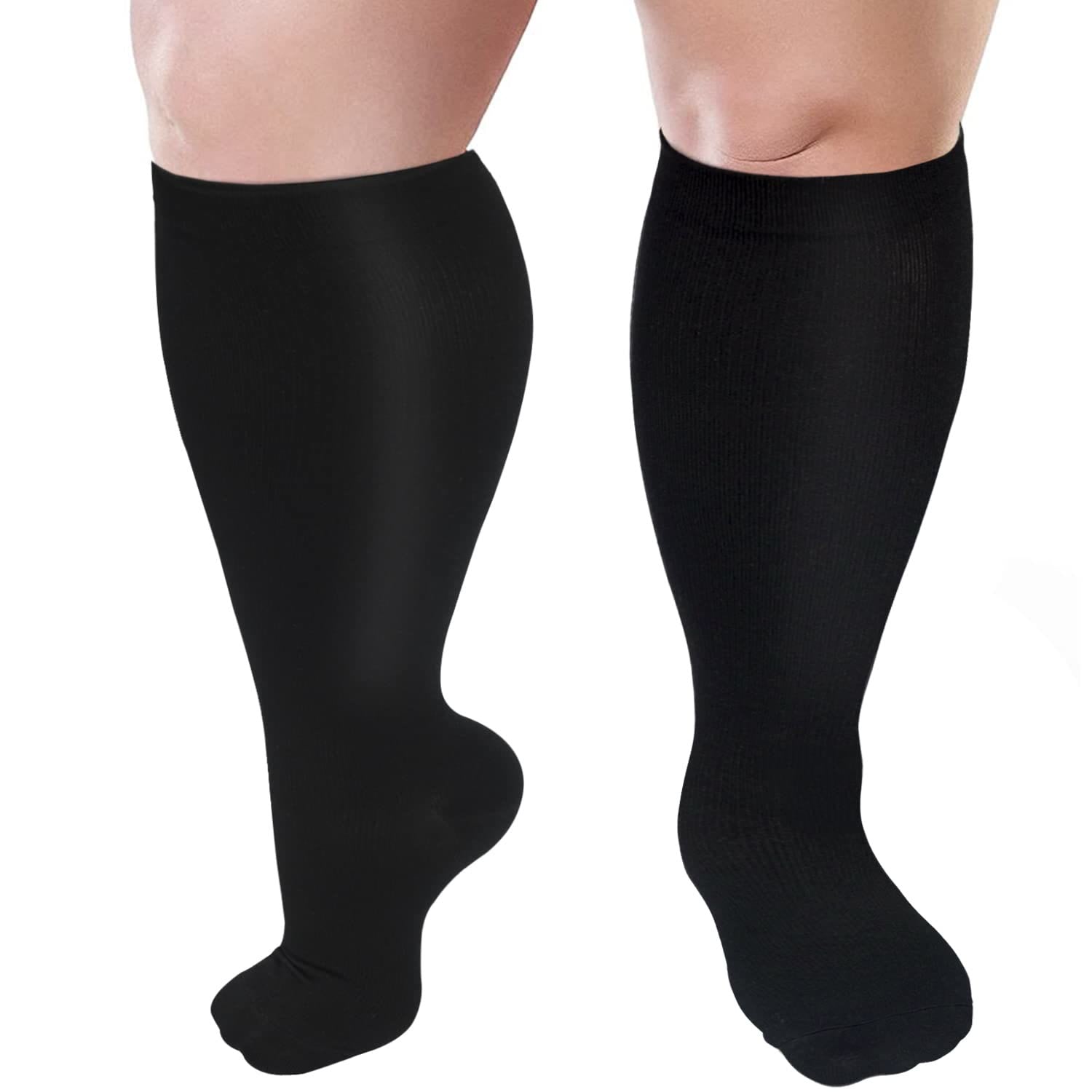 Blue Electrocardiogram Black Heart Plus Size Compression Socks(3 Pairs) - image 12