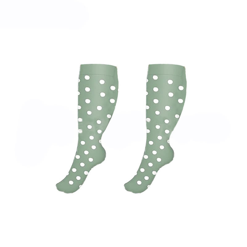 Plus Size White Dots Compression Socks(3 Pairs) - Green - 4XL - image 2