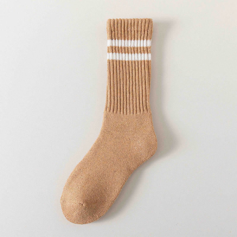 Plus Size Striped Warm Wool Quarter Socks(5 Pairs) - Khaki - EU36-44(US3-10) - image 13