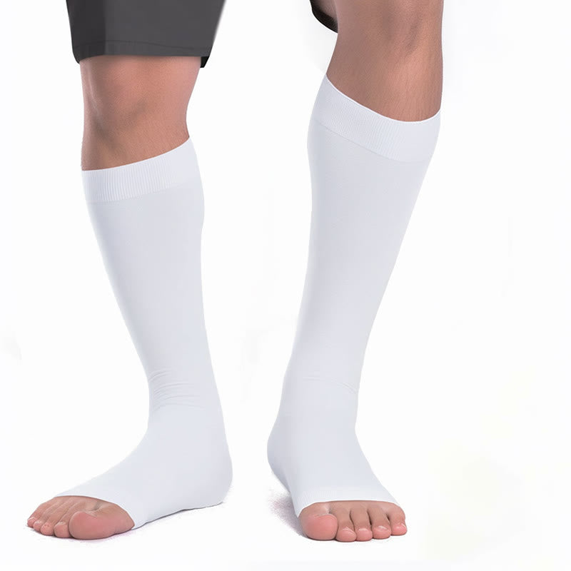 Plus Size Multicolor Open Toe Compression Socks  - White - 4XL - image 7