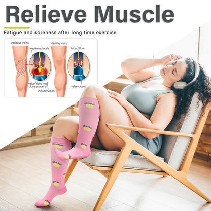 Pineapple Electrocardiogram Plus Size Compression Socks(3 Pairs)
