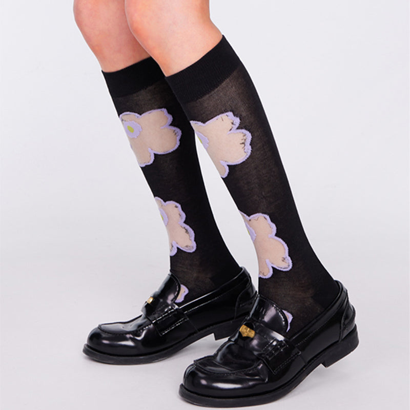 Purple Floral Pattern Glass Sheer Socks - image 2