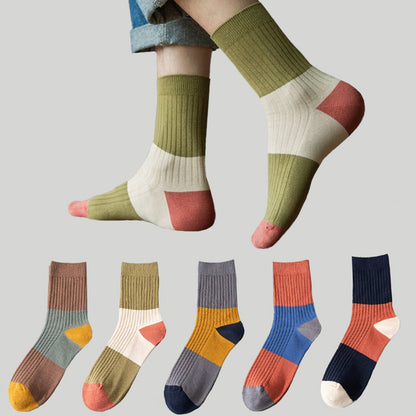 Contrast Color Quarter Socks(5 Pairs) - image 0