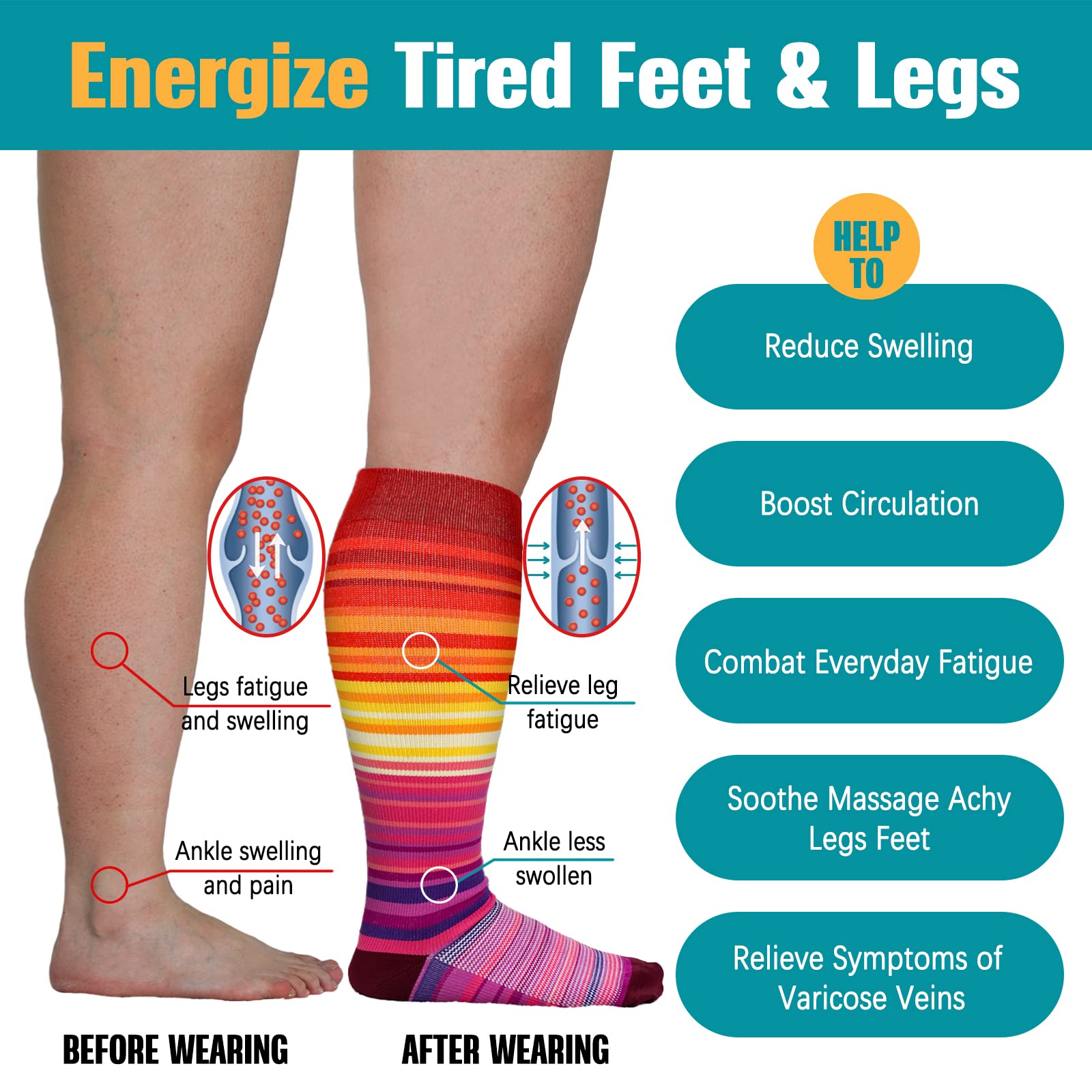 Plus Size Fashion Design Compression Socks(3 Pairs) - image 2