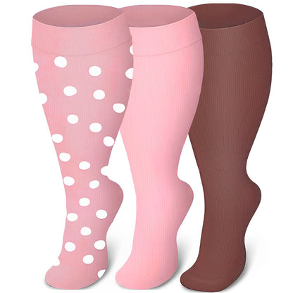 Plus Size Pink Series Compression Socks(3 Pairs) - Multicolor - 4XL - image 0
