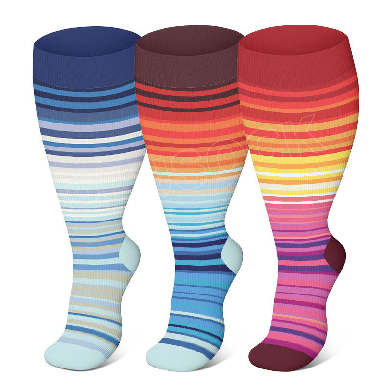 Plus Size Fashion Design Compression Socks(3 Pairs) - Multicolor - 4XL - image 0