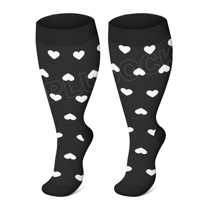 Plus Size White Stripes Compression Socks(3 Pairs) - Heart - 4XL - image 4