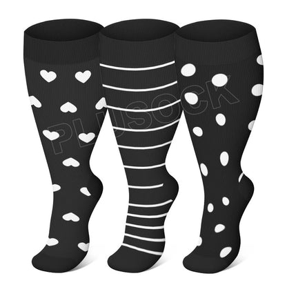 Plus Size White Stripes Compression Socks(3 Pairs) - Multicolor - 4XL - image 0