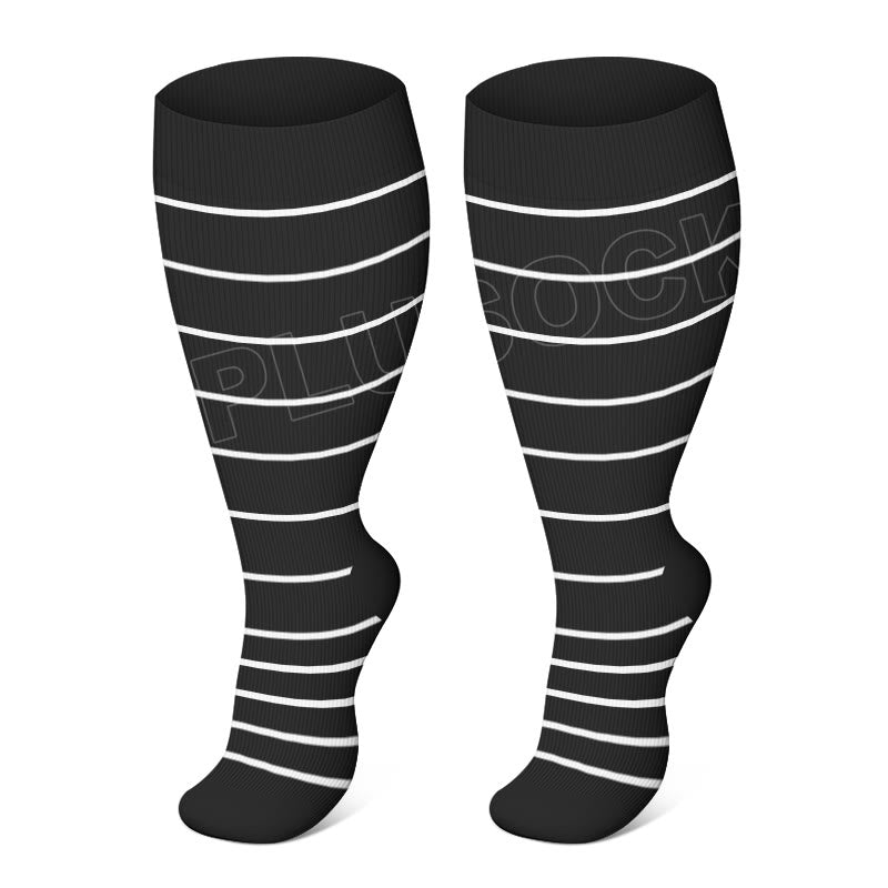 Plus Size White Stripes Compression Socks(3 Pairs) - Stripe - 4XL - image 5