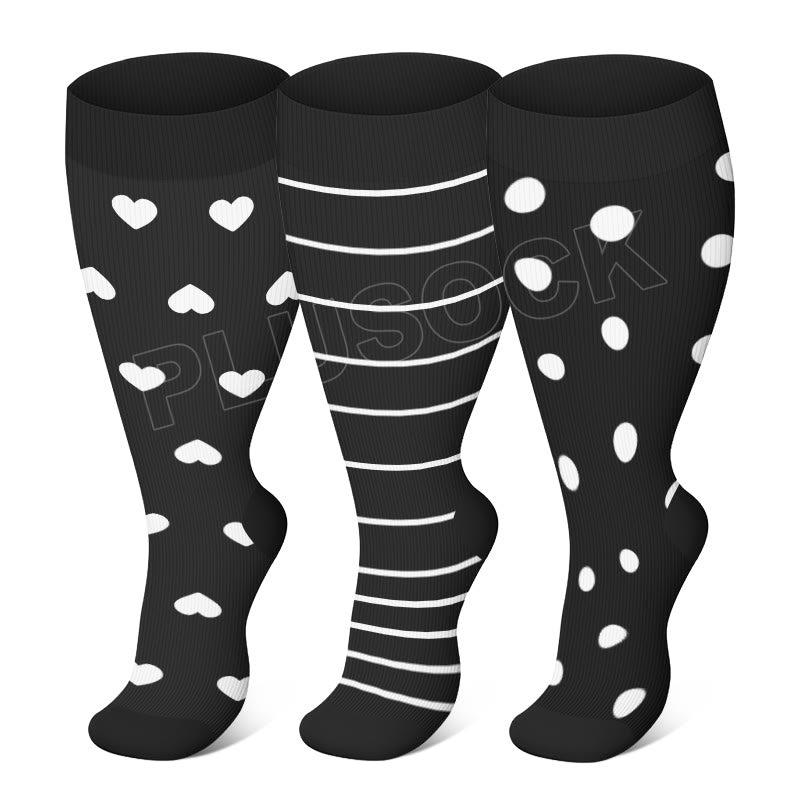 Plus Size White Stripes Compression Socks(3 Pairs) - Multicolor - 4XL - image 0
