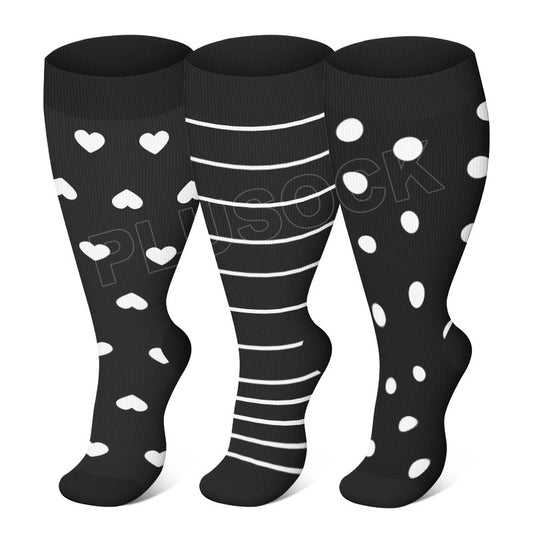Plus Size White Stripes Compression Socks(3 Pairs) - Multicolor - 4XL - image 0