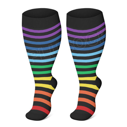 Plus Size Colorful Polka Dots Compression Socks(3 Pairs) - Stripe - 4XL - image 2