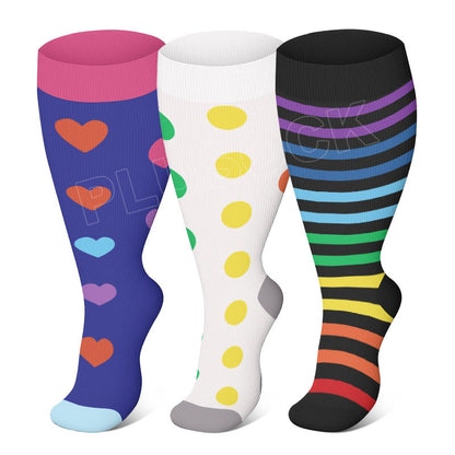 Plus Size Colorful Polka Dots Compression Socks(3 Pairs) - Multicolor - 4XL - image 0