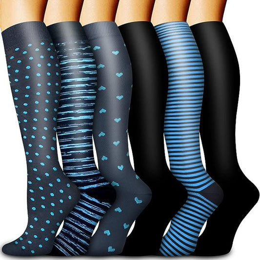Blue Dots Compression Socks(6 Pairs) - Multicolor - S/M - image 0
